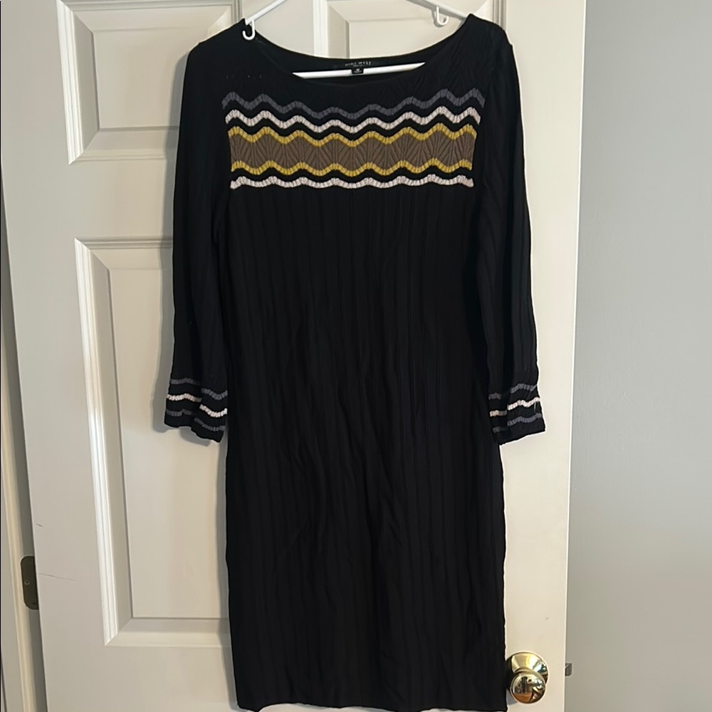 Nine West Black sweater style Dress with colored accents,  3/4 sleeves.  Size M